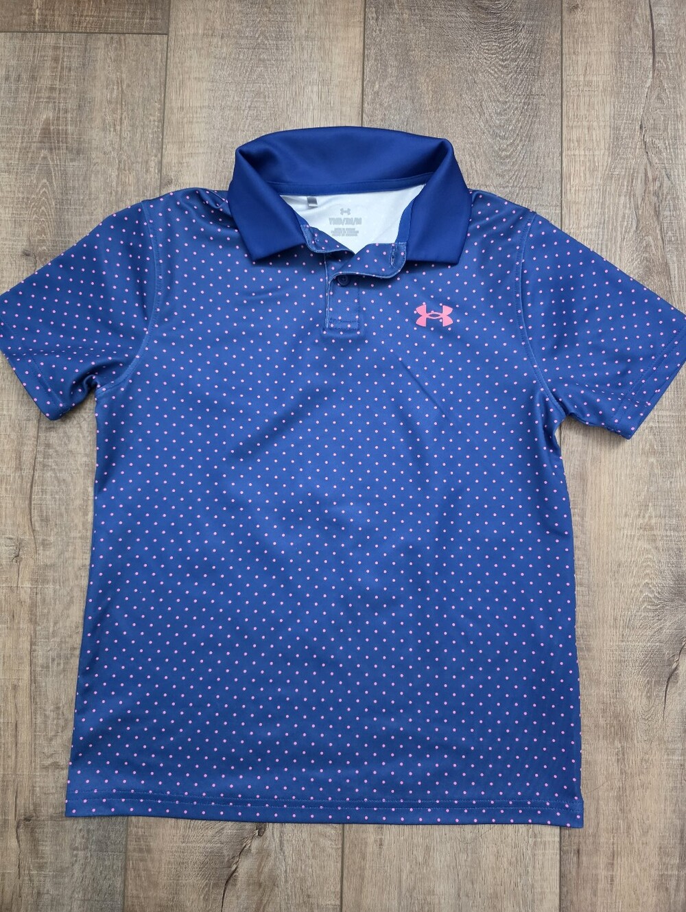 Under Armour Boys Navy Polo with Pink Dot Accent - Size Youth Medium
